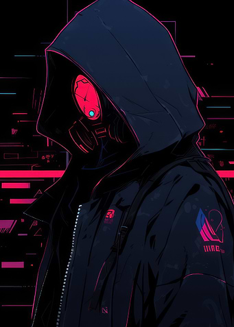 Hooded Figure with Gas Mask