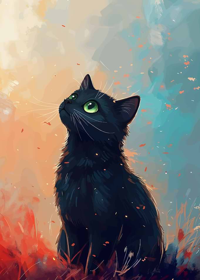 Black Cat with Green Eyes