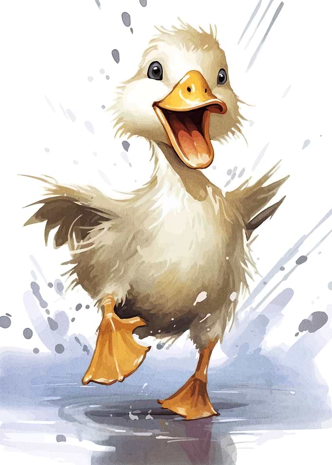 Happy Duckling Watercolor Illustration