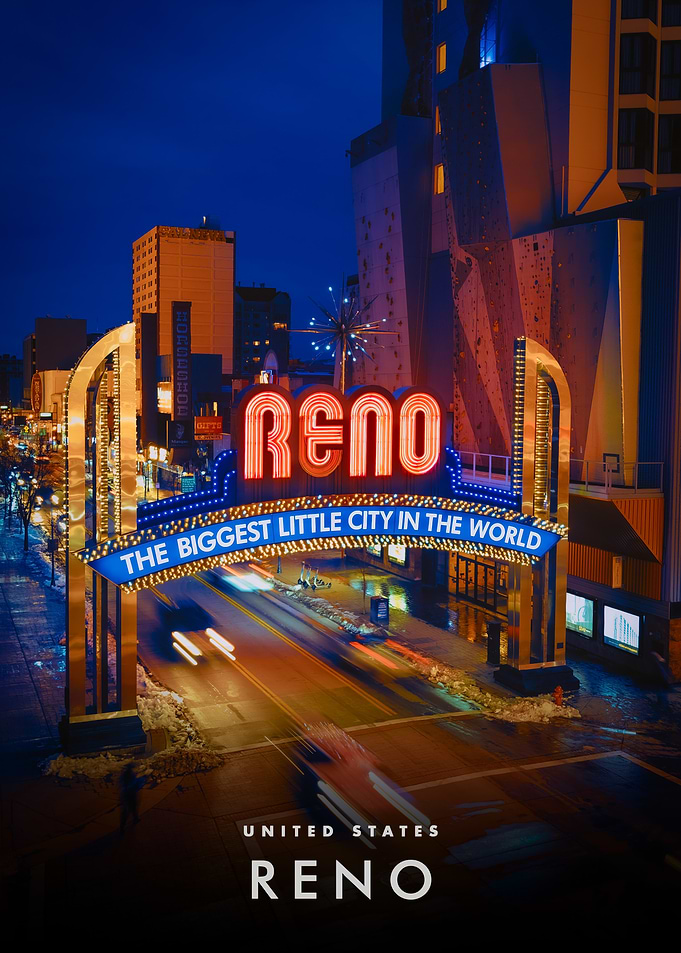 Reno Nevada Welcome Sign at Night