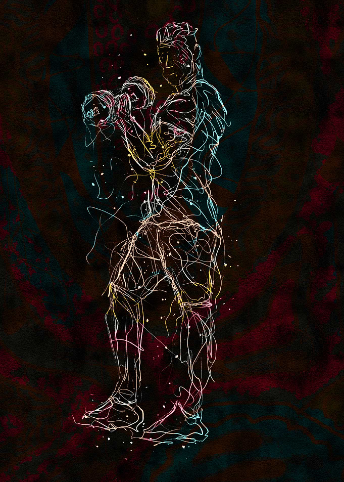 Abstract Line Art: Weightlifting Figure
