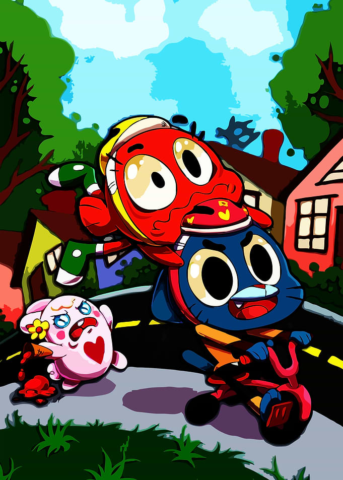 Gumball, Darwin, and Carrie on the street