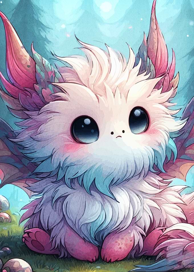 Cute Fluffy Dragon Creature in Forest