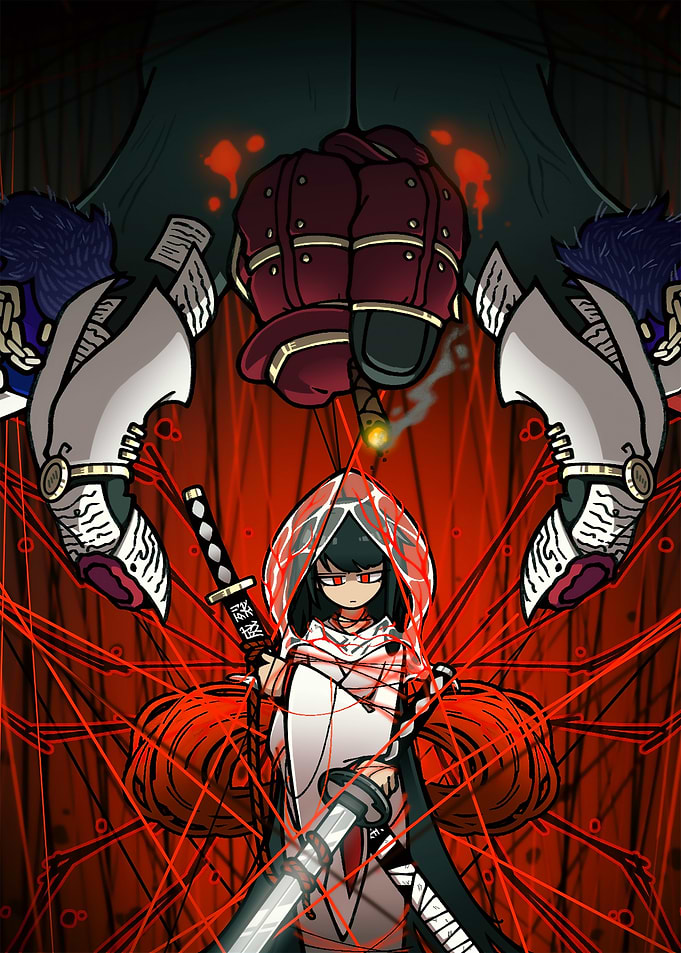 Anime Girl with Swords and Red Strings