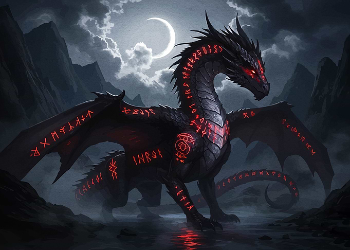 Runed Black Dragon in Moonlight