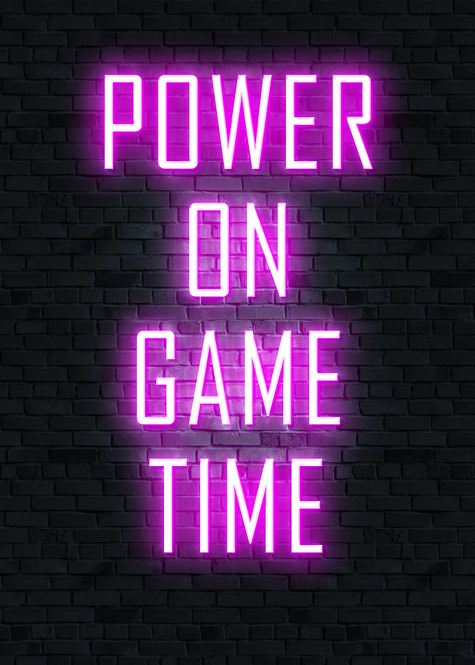 Power On Game Time Neon Sign, gaming quotes