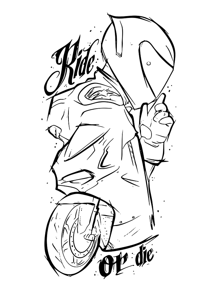 Ride or Die Motorcycle Line Art