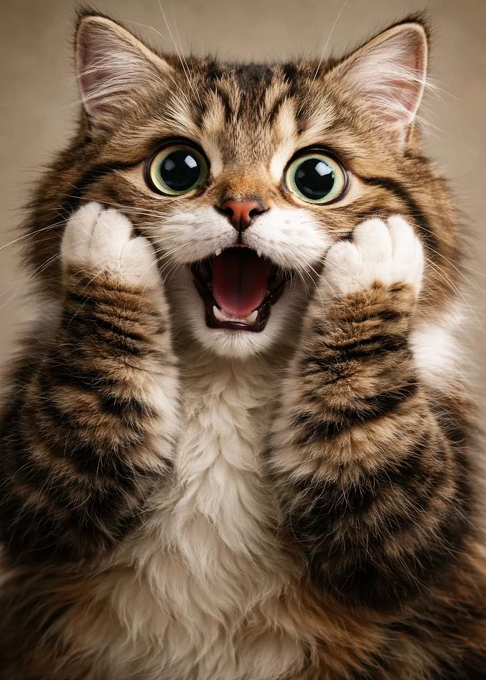 Surprised Fluffy Tabby Cat Portrait