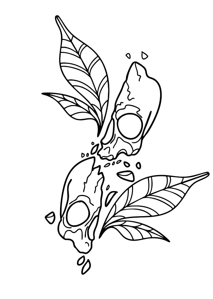Broken Skulls and Leaves Illustration