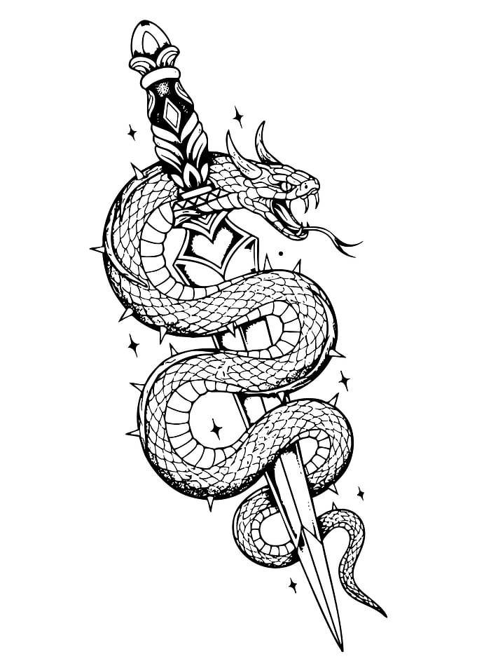 Snake and Dagger Tattoo Design