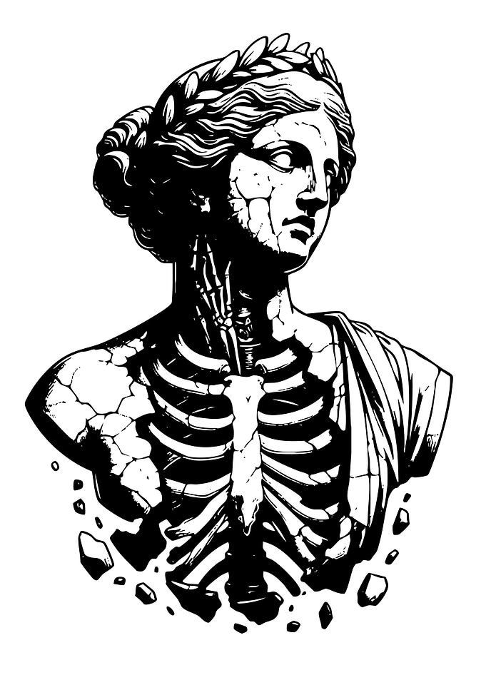 Classical Statue with Skeleton Inside