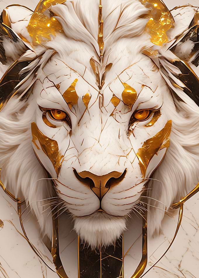 White and Gold Lion Portrait