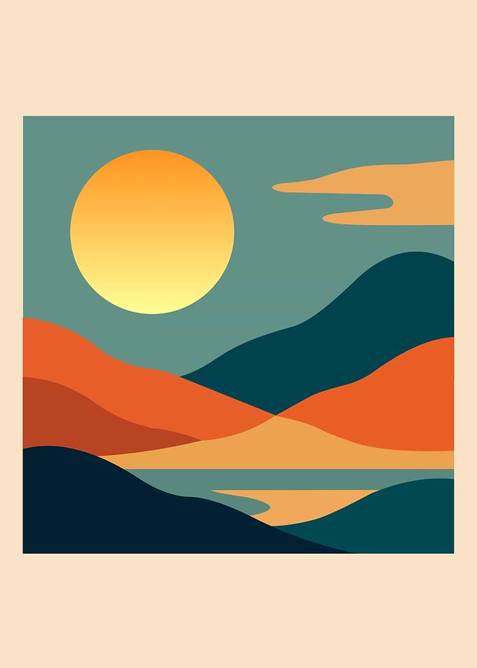 Minimalist Landscape with Sun and Hills