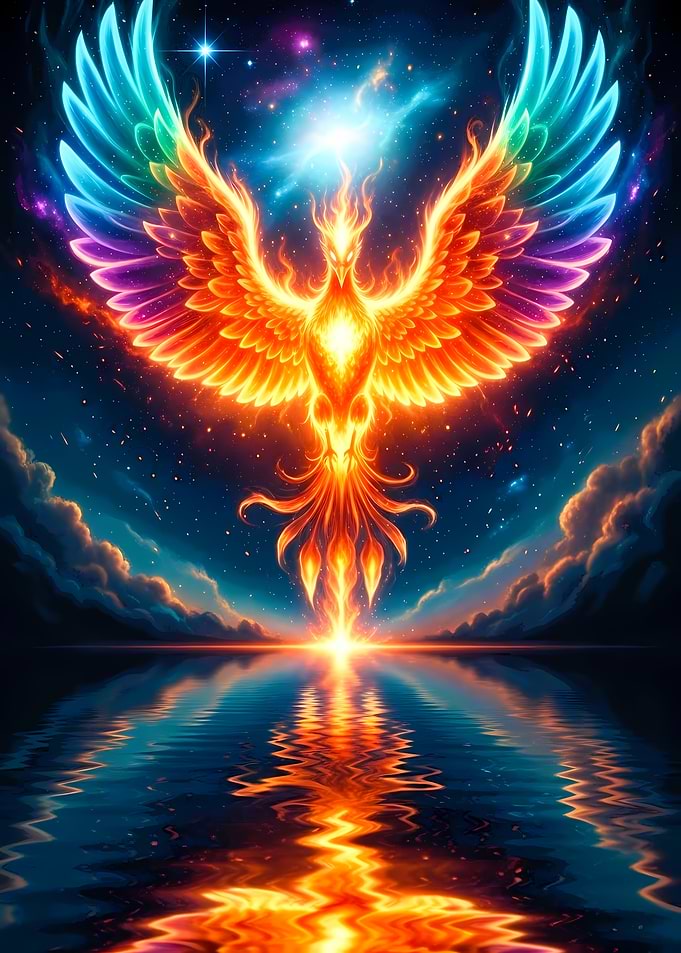 Rainbow Phoenix Rising Above Water