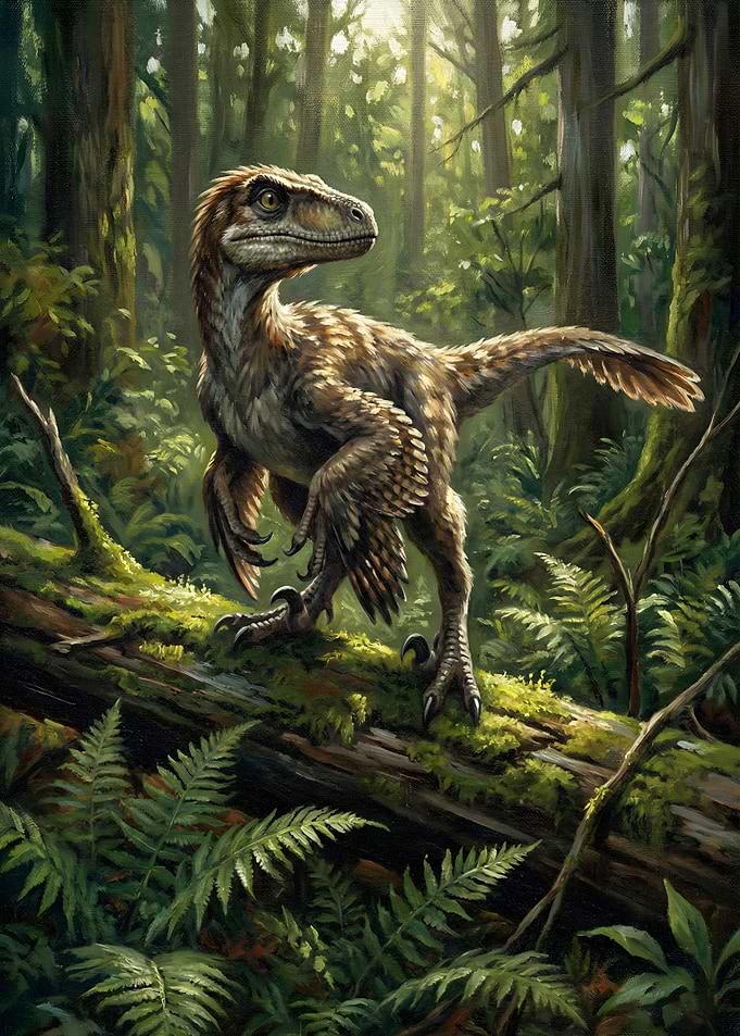 Velociraptor in a Lush Forest