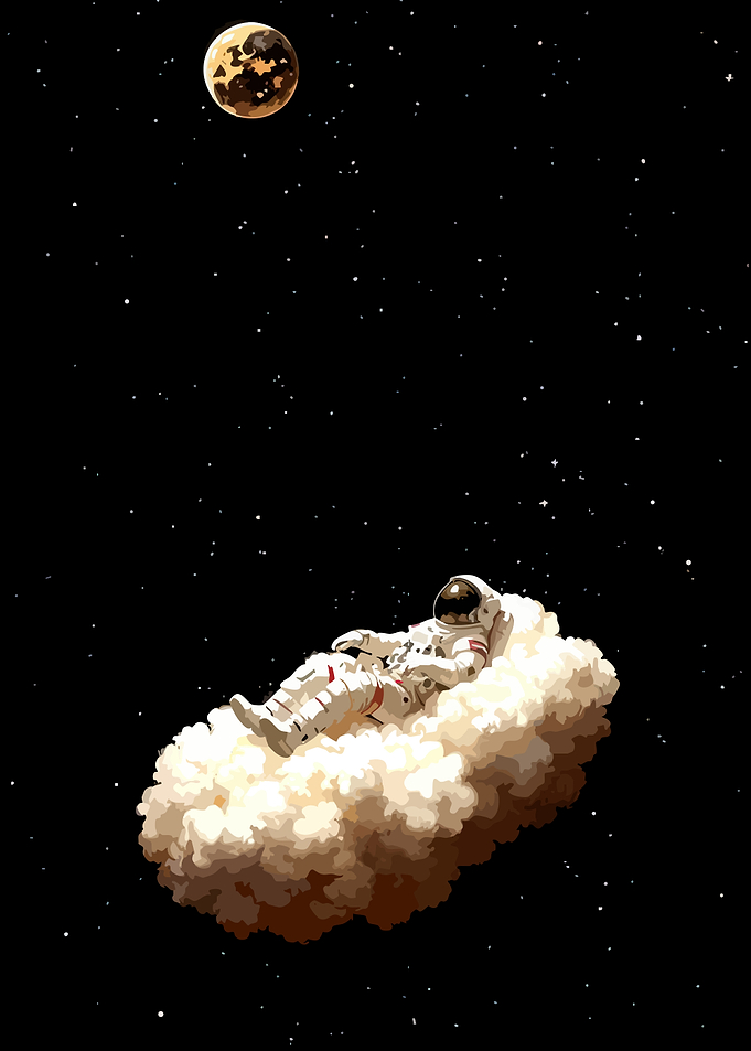 Astronaut on Cloud in Space