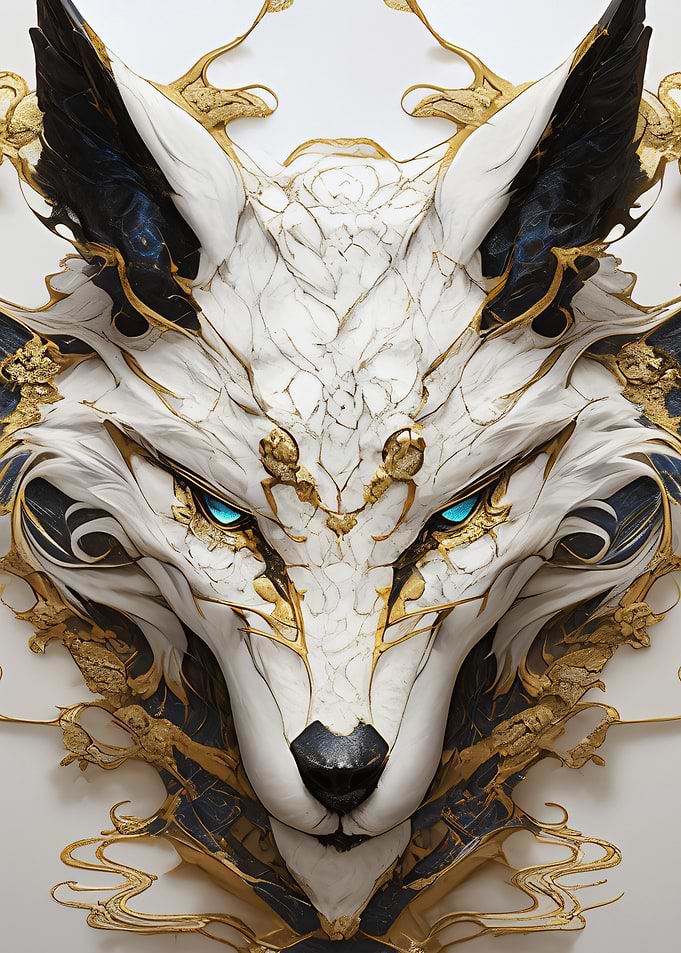 Ornate White and Gold Wolf Portrait