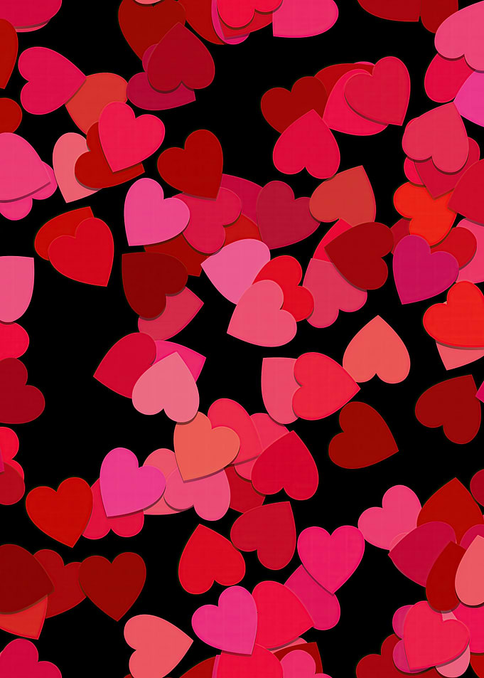 Floating Hearts on Black Background