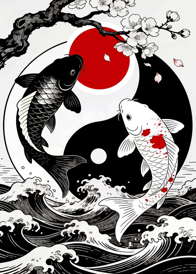 Yin Yang Koi Fish Illustration