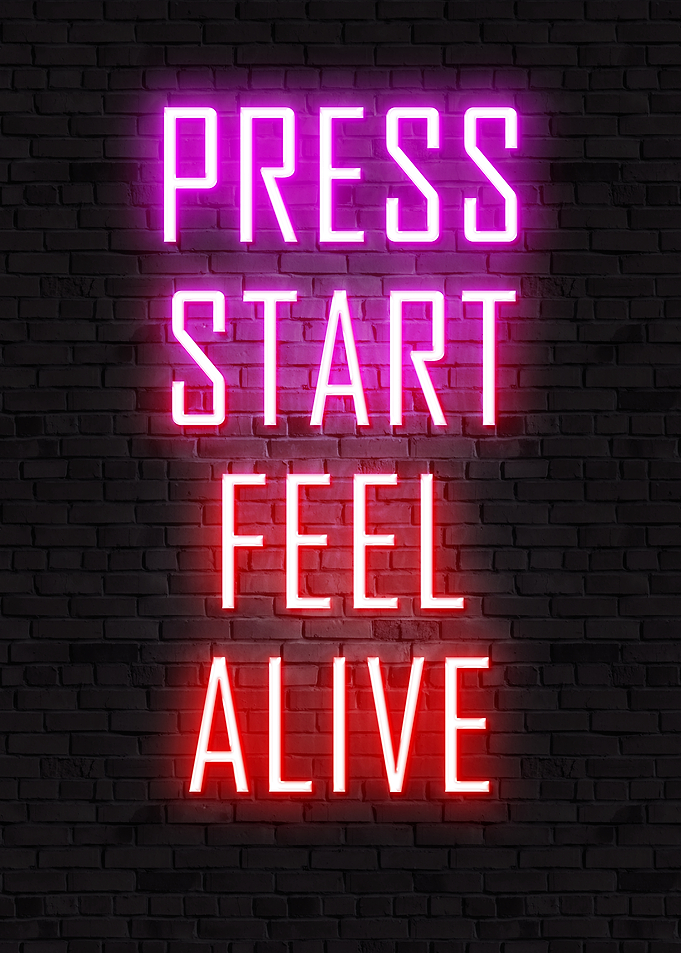 Press Start Feel Alive Neon Sign, gaming quotes