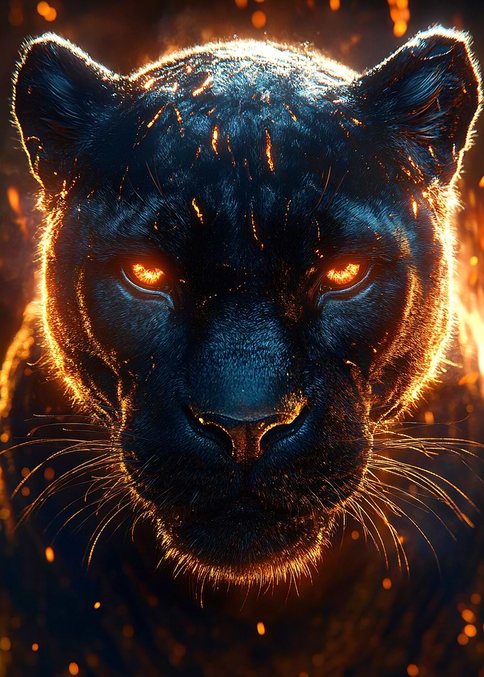 Fiery Black Panther Portrait