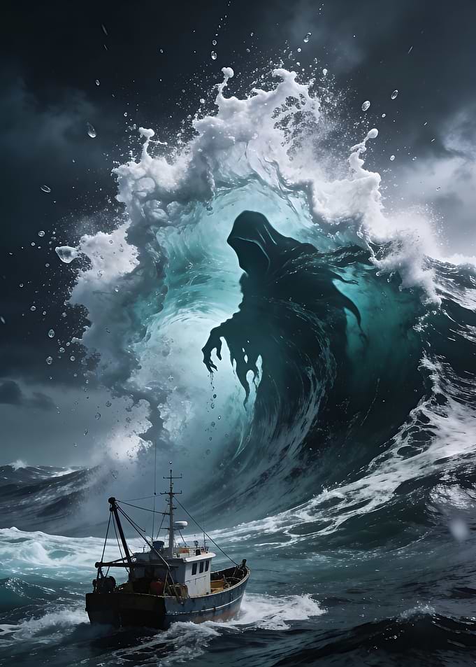 Grim Reaper in Ocean Wave