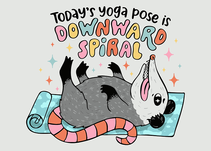 Opossum Yoga Poster Funny Downward Spiral Cartoon Wall Art Cute Animal Print