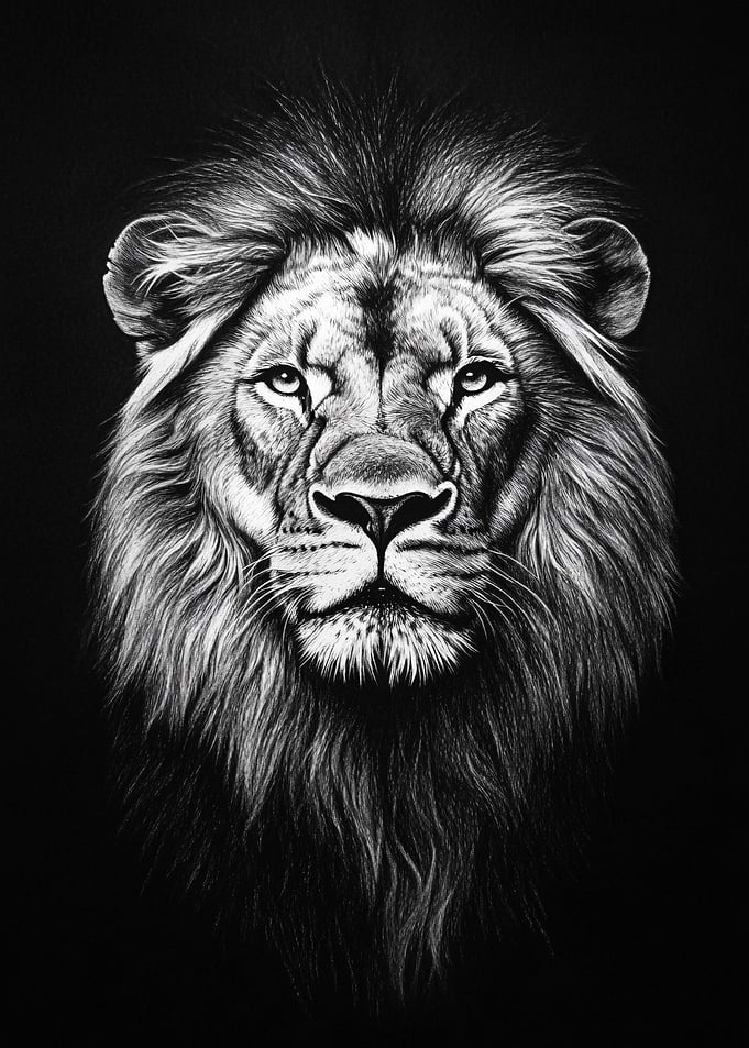 Lion Portrait in Black and White