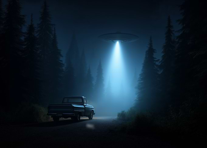 UFO sighting in a forest