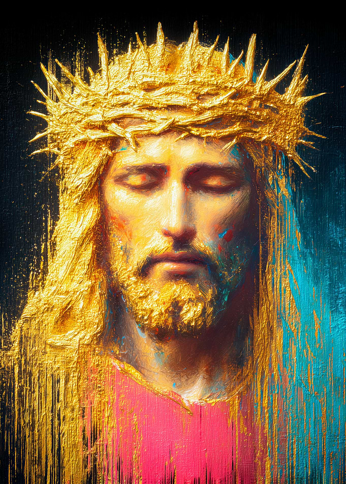 Golden Jesus - Pink and Blue
