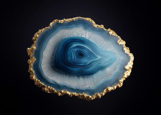 Blue Agate Slice with Gold Trim