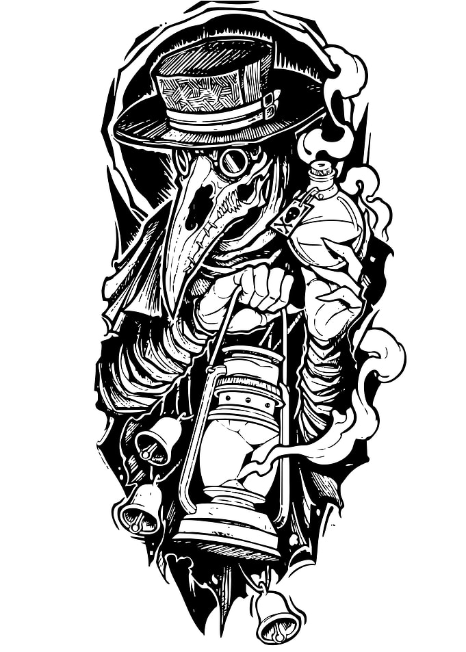Plague Doctor with Lantern Illustration