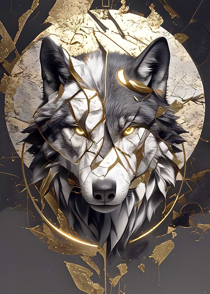 Wolf with Golden Fractures