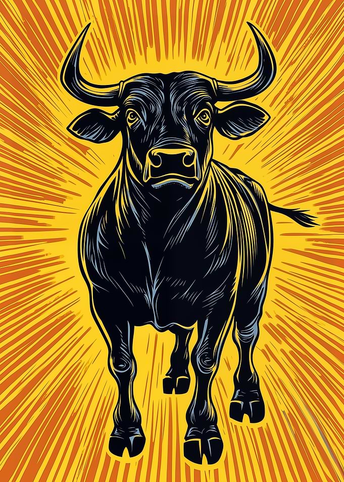 Charging Bull on Yellow Background