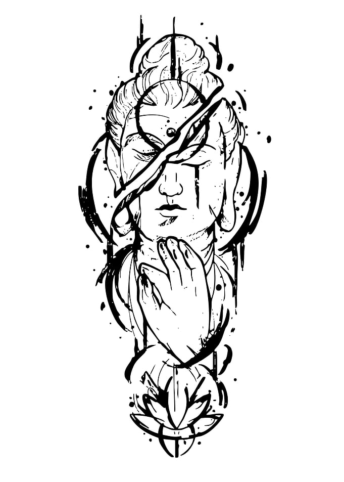 Buddha Ink Sketch with Lotus Flower