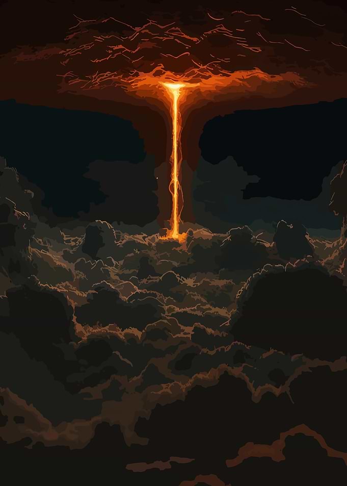 Fiery Descent Through Clouds