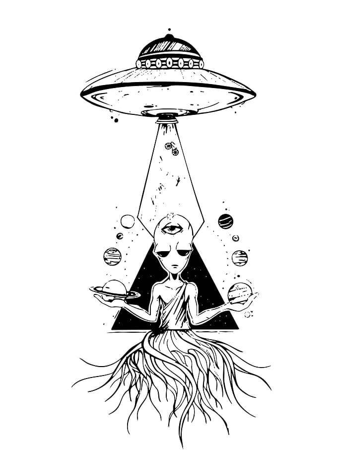 Alien Abduction Black and White Art