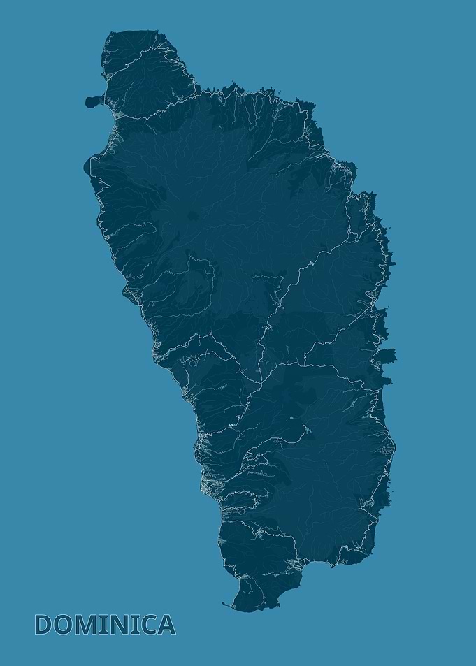 Dominica Map in Blue