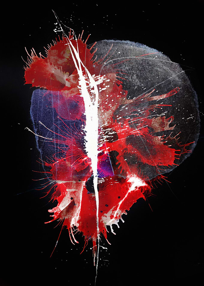Abstract Red and White Splatter Art