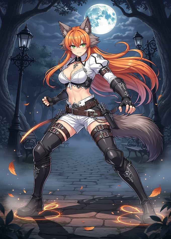 Anime Wolf Girl in Moonlight