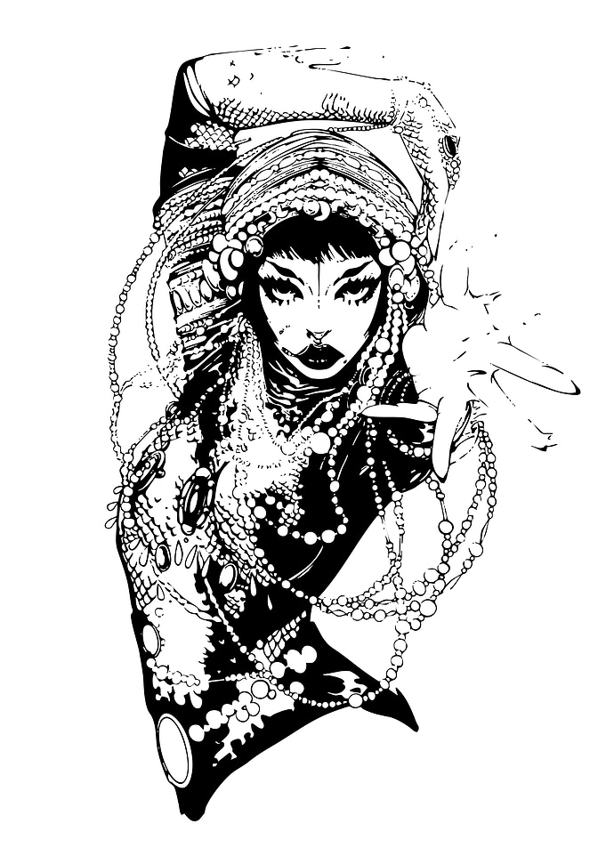 Monochrome Woman with Beads Illustration