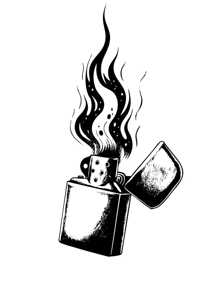 Lighter with Flames Black and White