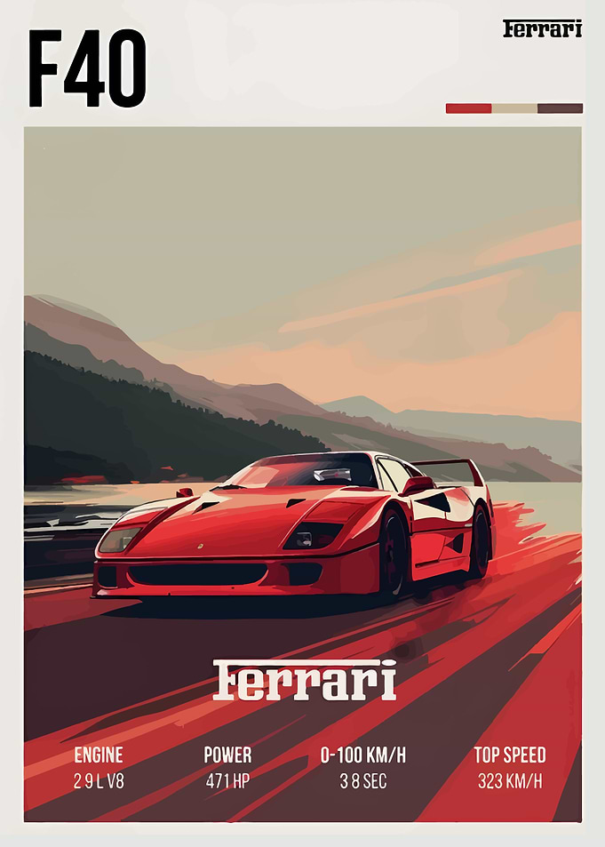 Ferrari F40 Car Poster Art