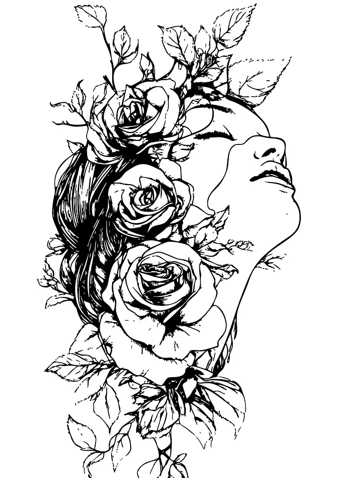 Woman's Profile with Roses