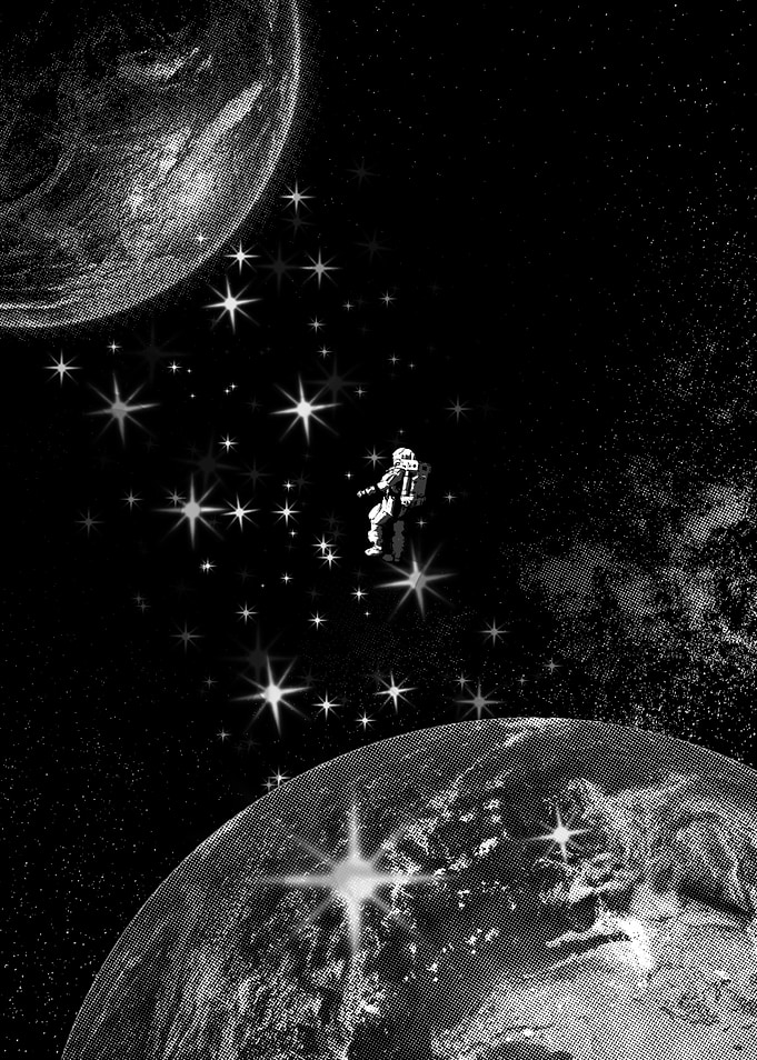 Astronaut in Space with Planets