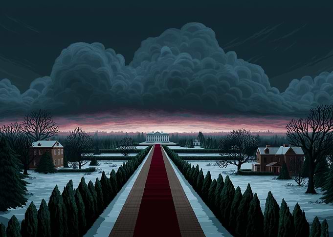Pixel Art White House Winter Scene