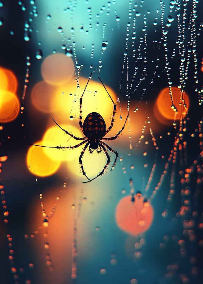 Spider web with water droplets