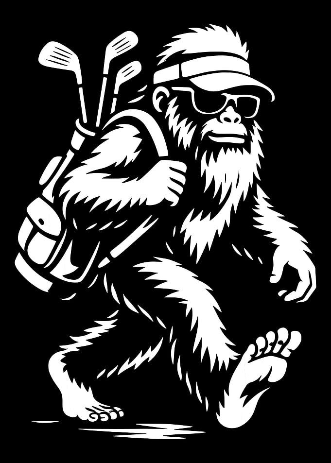Bigfoot Golf Poster Funny Sasquatch Golfer Wall Art Sport Humor Illustration Print