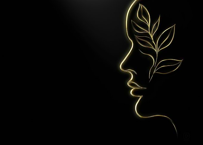 Golden Profile with Leaves on Black