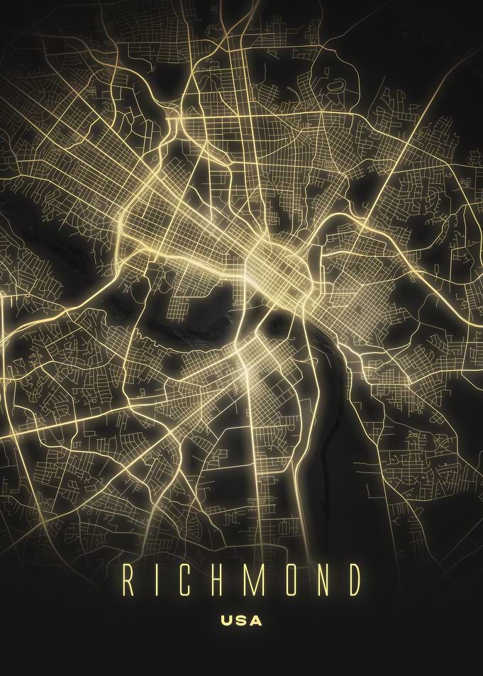 Richmond, USA - Radiant Night City Map Poster, Illuminated Streets Wall Art